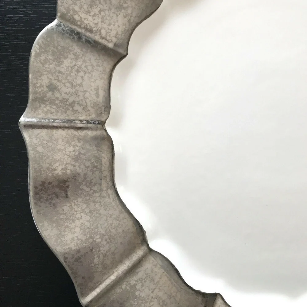 Anthropologie Large Ceramic Serving Plate Platter White Silver Serveware